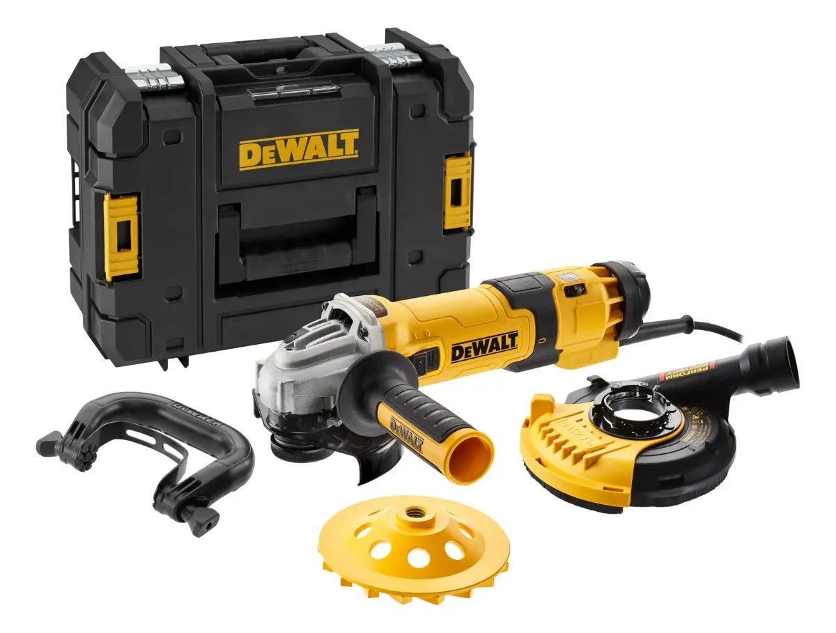 DeWalt set za brušenje betona DWE4257KT — kutna brusilica 1500 W, dijamantna lončasta ploča i poklopac za odsis