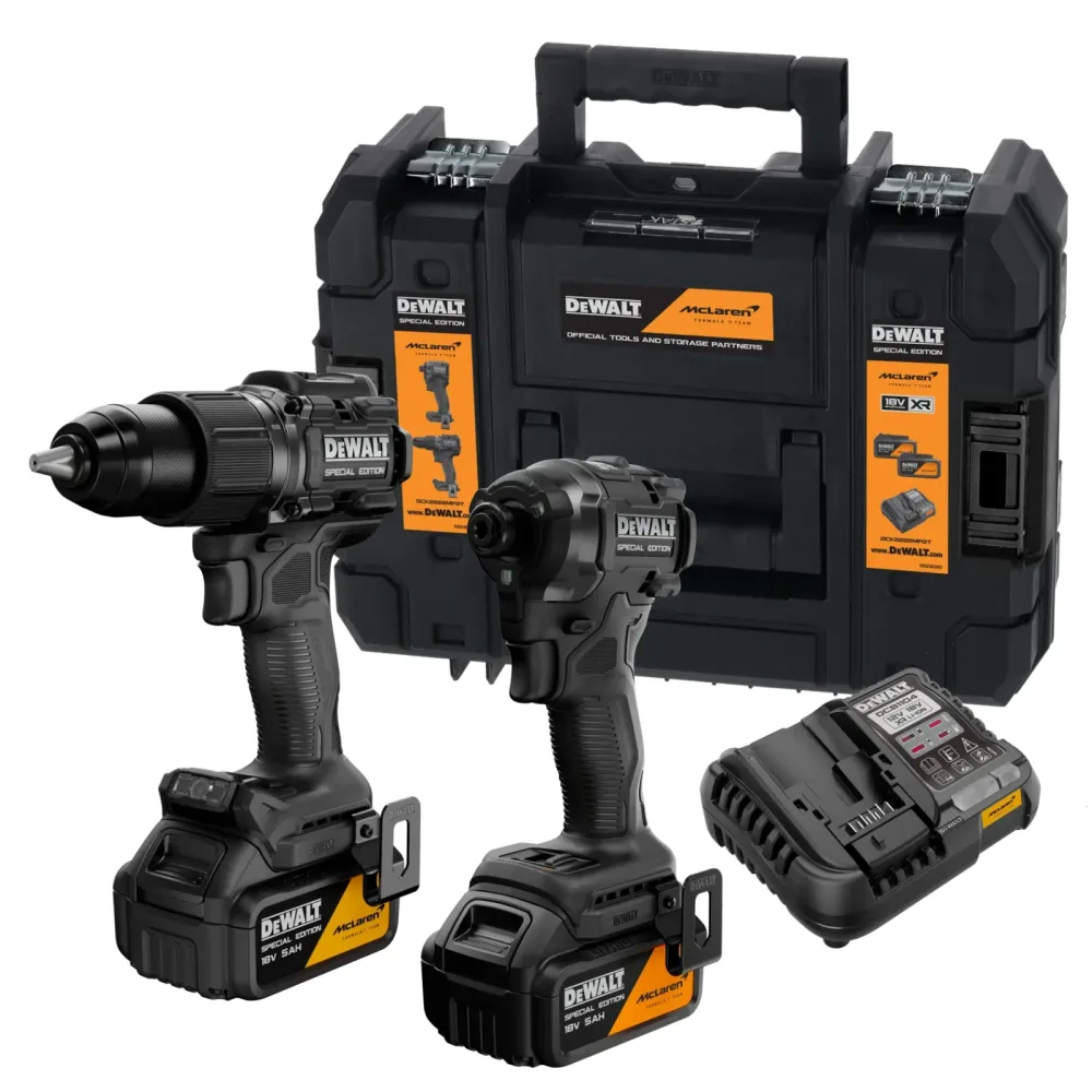 DeWalt McLaren komplet aku alata DCK2222MP2T 18 V XR — DCD86M + DCF86M, 2 × 5,0 Ah, TSTAK