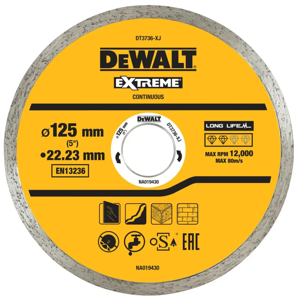 DeWalt dijamantna rezna ploča DT3736 sinterirana za pločice — 125 × 22,23 mm