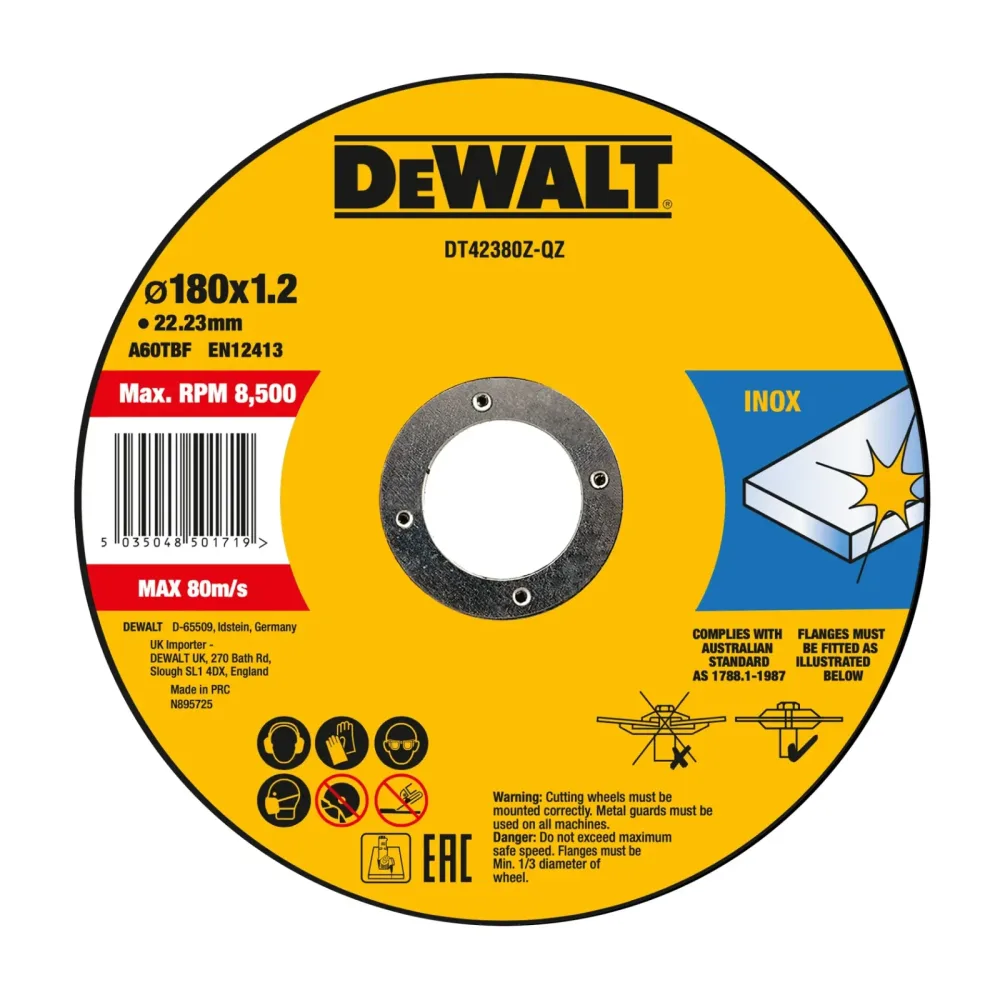 DeWalt rezna ploča DT42380Z za inox — 180 × 1,2 × 22,23 mm