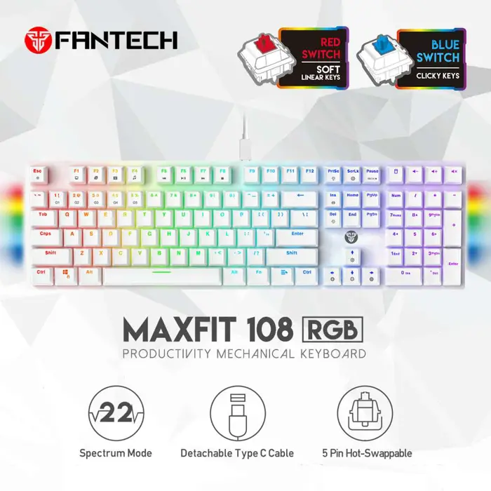 Tipkovnica gaming žična mehanička Fantech Max fit 108 r.s. MK855RGB space ed bij
