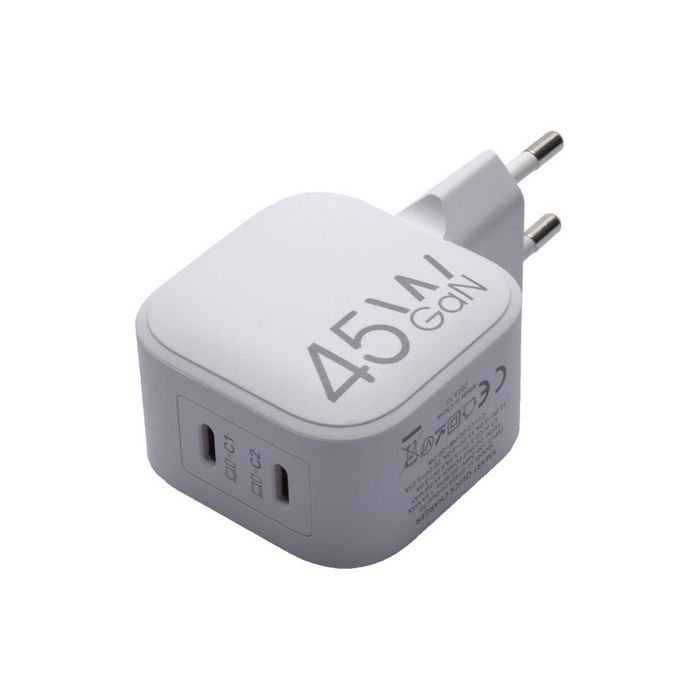 Kućni punjač +CLASS USB-C dual PD 45W gan brzi QC 3.0 220V bijeli