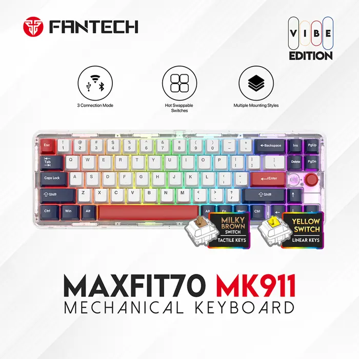 Tipkovnica gaming bežična mehanička Fantech Max fit 70 Mi br. sw. MK911 lt B-P-C