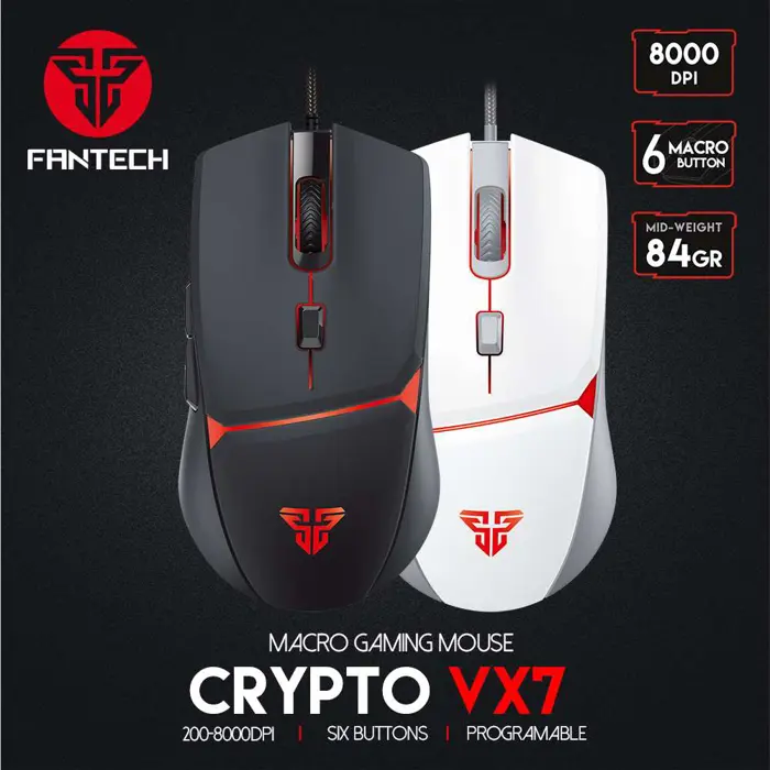 Miš gaming žični Fantech 8000 DPI crypto VX7 crni