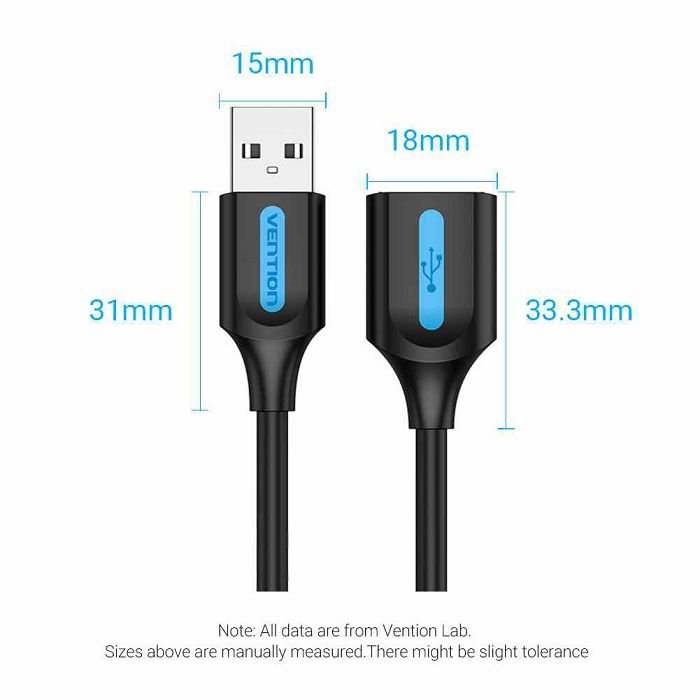 USB kabel USB muški 2.0 na USB ženski 2.0 produžni Vention 2 m cbibh pvc crni