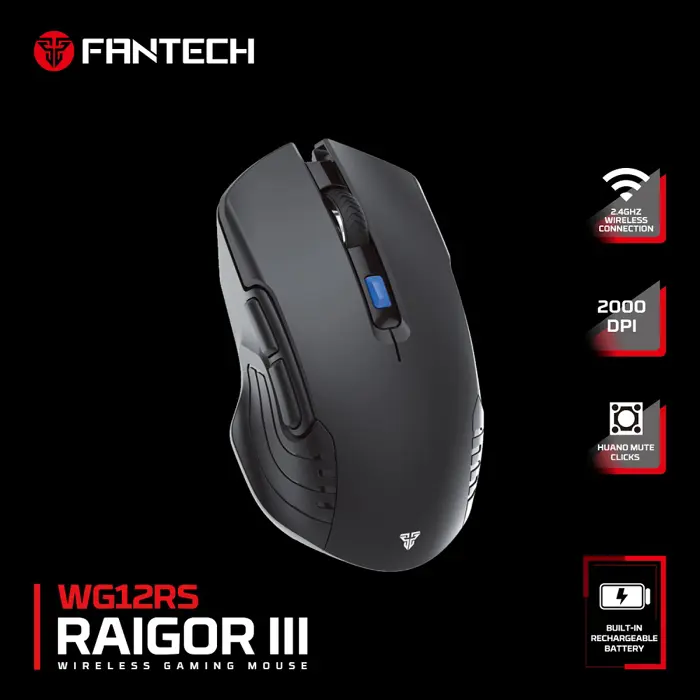 Miš gaming bežični Fantech 2000 DPI raigor III WG12RS bk crni