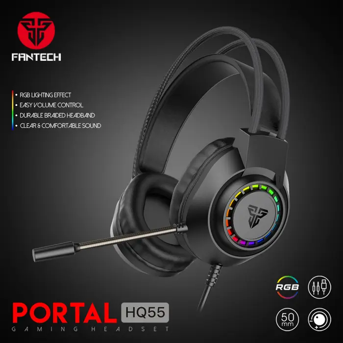 Slušalice žične gaming Fantech 3.5 mm + USB + mikrofon portal HQ55