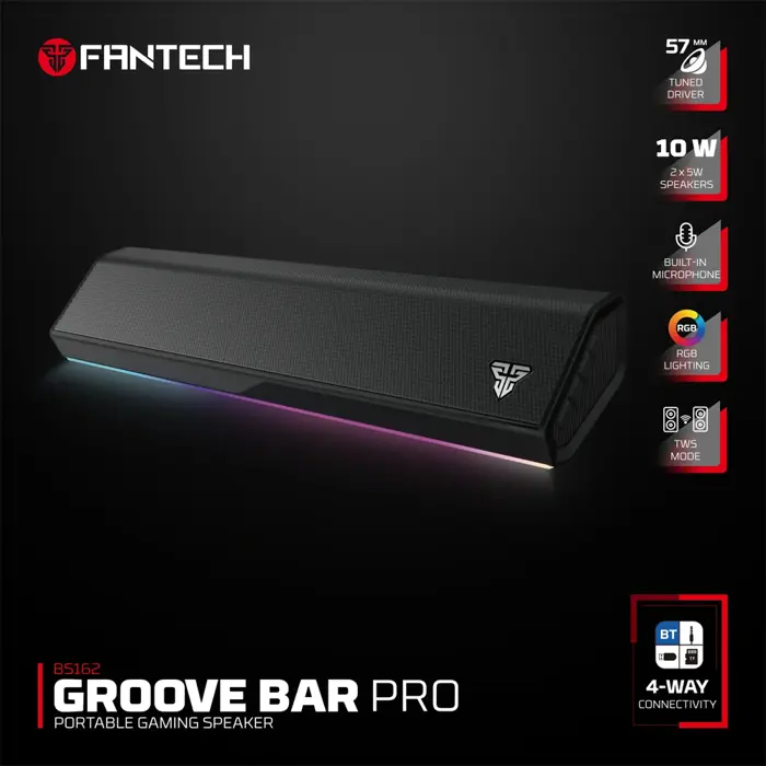 Zvučnik gaming Fantech Bluetooth 5.4, 3.5 mm + tip C groove bar Pro BS162 crni