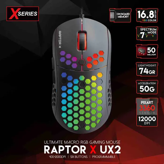Miš gaming žični Fantech 12000 DPI raptor UX2 X series crni