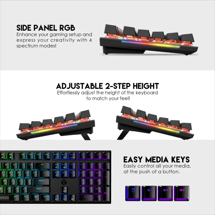 Tipkovnica gaming žična mehanička Fantech Max fit 108 r.s. MK855RGB crna