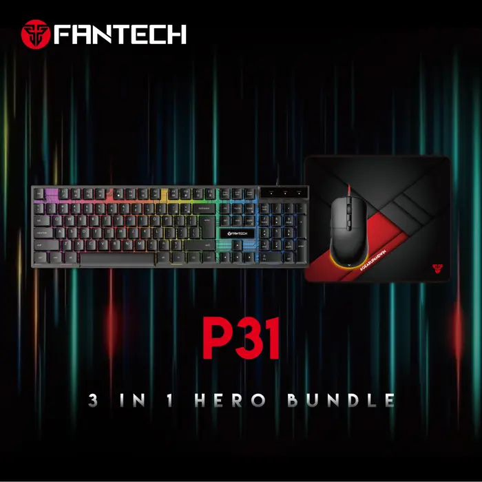 Tipkovnica žična+miš+podložak gaming combo power pack Fantech P31 hero crni